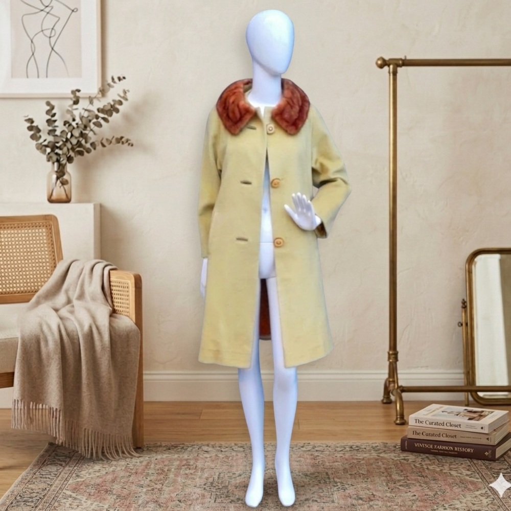 VTG‎ Stevens Forstmann Wool Coat Fox Fur Collar Ivory/Buttercream, 4